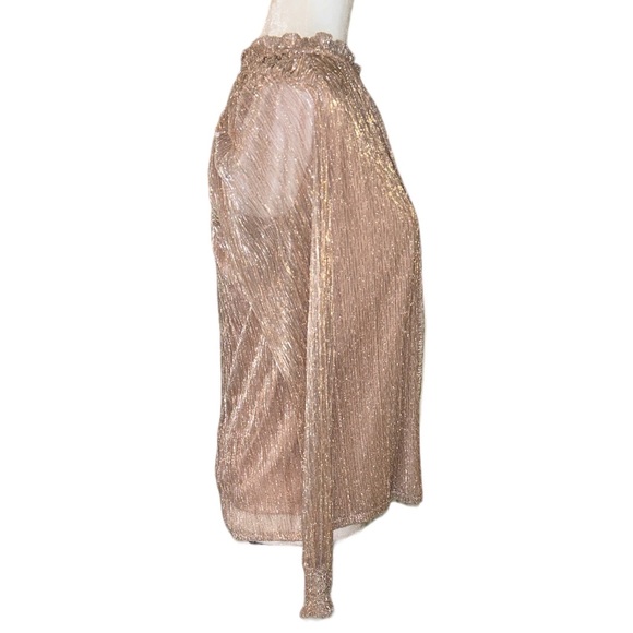 Joie Metallic Striped Gold Silver Tie Neck Blouse - M - Picture 6 of 14